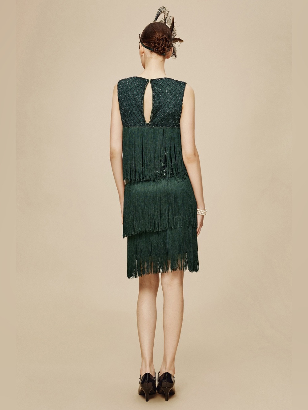 Roaring 1920’s Inspired Fringe Flapper Dress Dark Moody Green NEW! Centennial - Picture 3 of 7